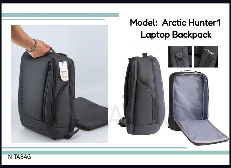 کوله پشتی لپ تاپ مدل arctic hunter 1جنس برزنتی ضد آب برند هانتر (Hunter)
