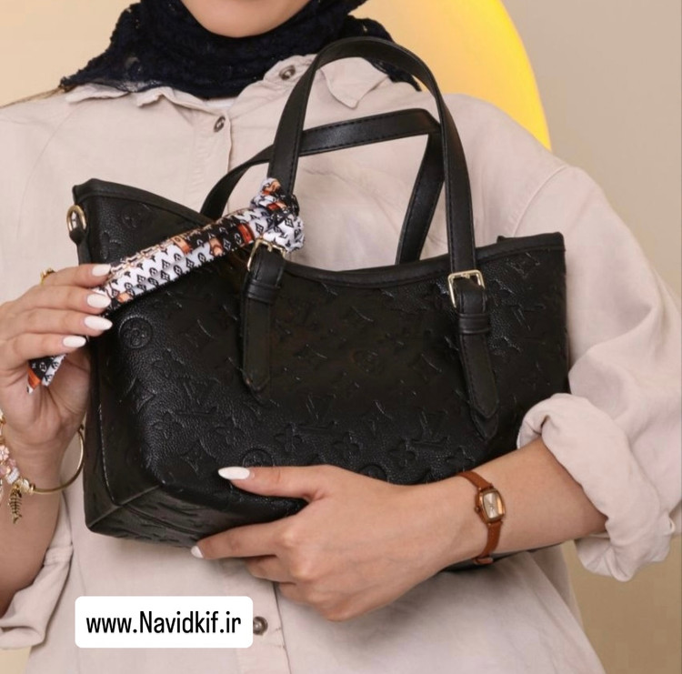 کیف زنانه دستی / دوشی مدل دو خانه طرح ال وی (LV) جنس چرم مصنوعی خارجی