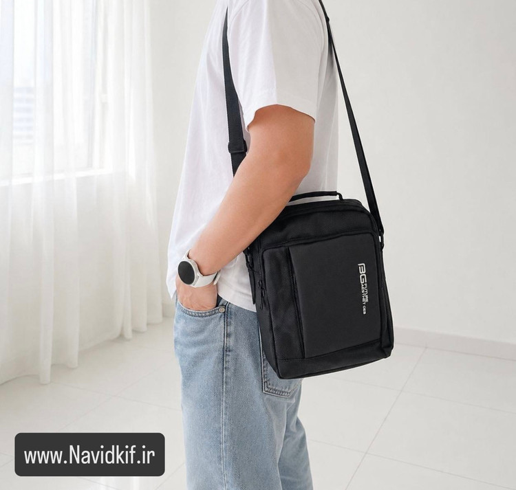 کیف مردانه دوشی مدل جلوجیب برند بنج (Bange) جنس برزنتی ضدآب