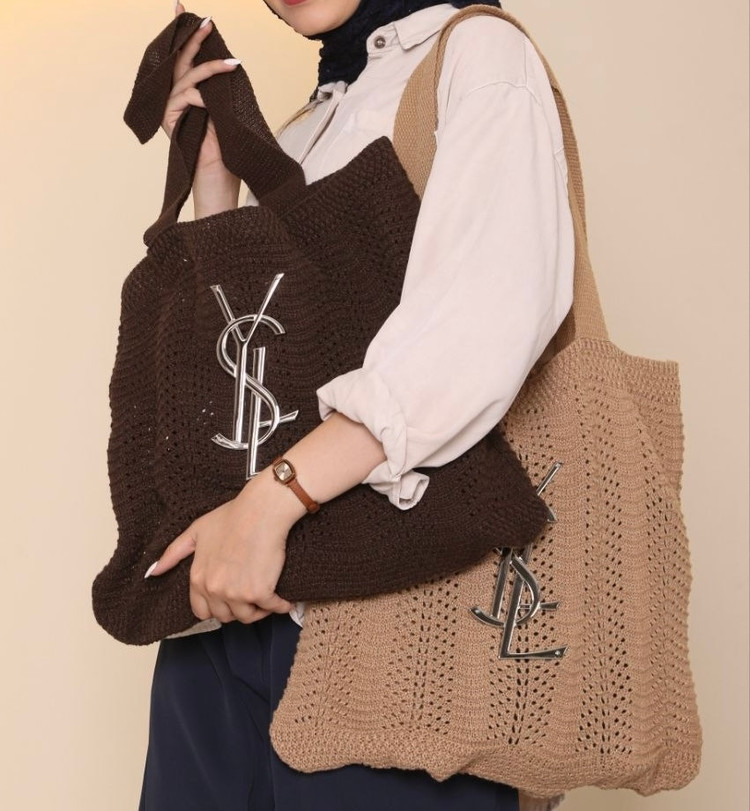 کیف زنانه دستی مدل بافت طرح وای اس ال (YSL) جنس نخ پشمی