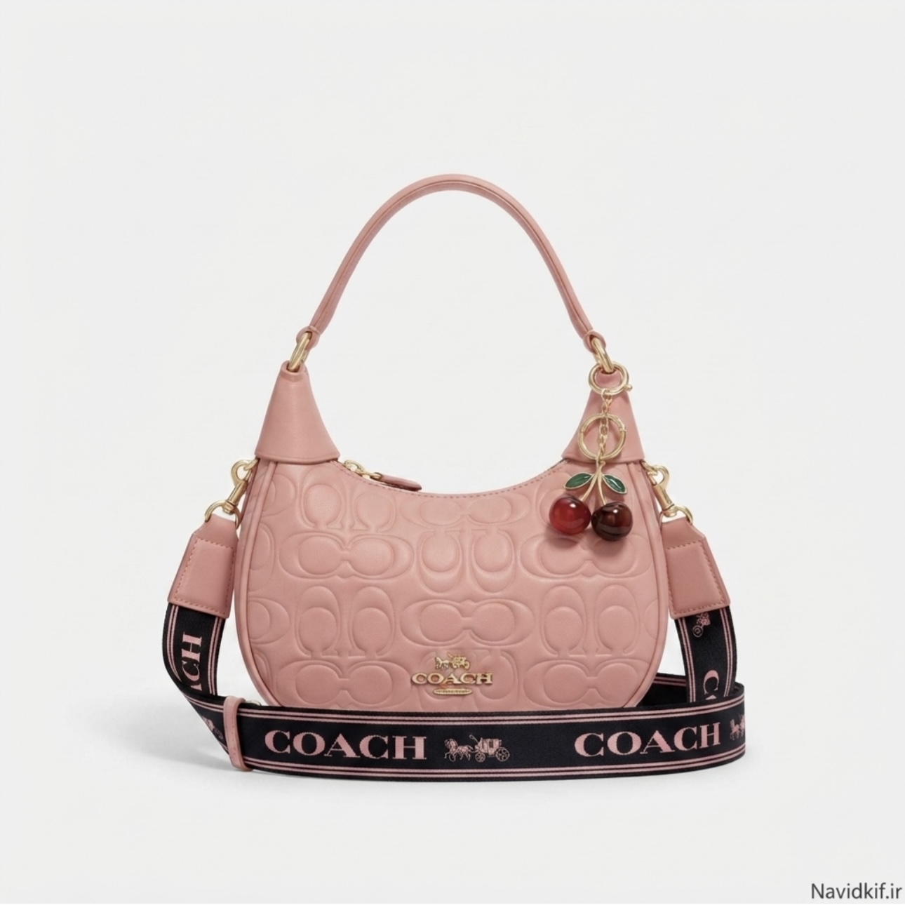 کیف دخترانه دستی / دوشی مدل نیم‌گرد جنس چرم مصنوعی طرح کوچ (Coach)