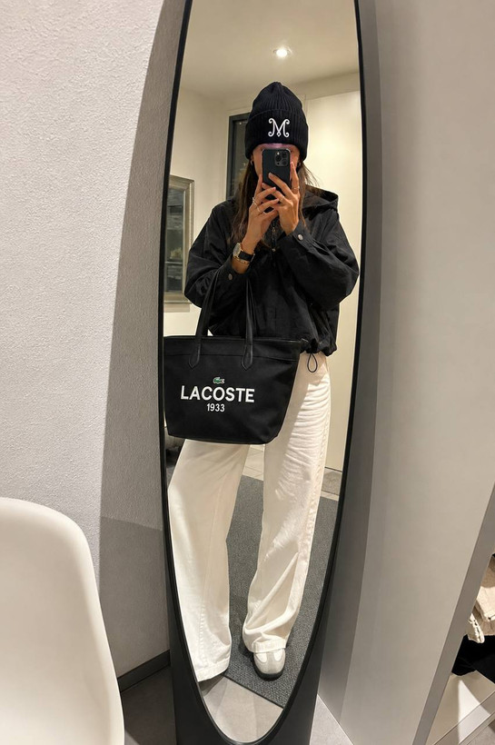 کیف دخترانه Lacoste دسته دار جنس کتان خارجی مناسب استفاده روزمره