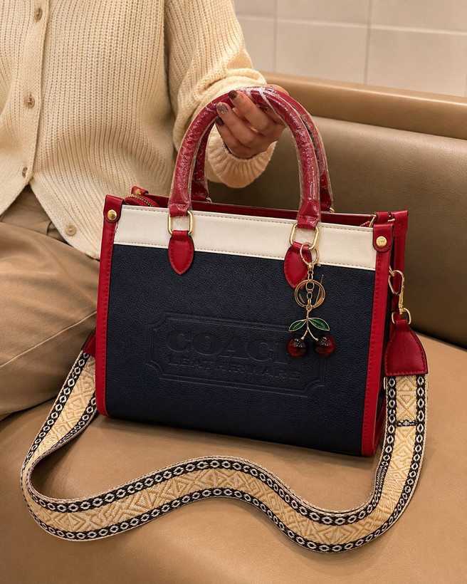 کیف زنانه Coach دسته دار طرح کلاسیک جنس چرم مصنوعی خارجی با آویز گیلاس