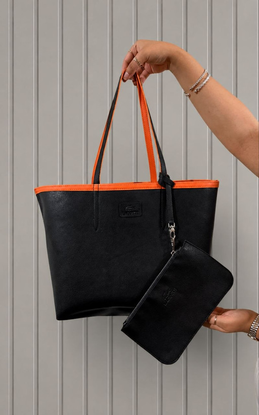 کیف زنانه Lacoste دسته دار جنس چرم مصنوعی خارجی با آویز کیف