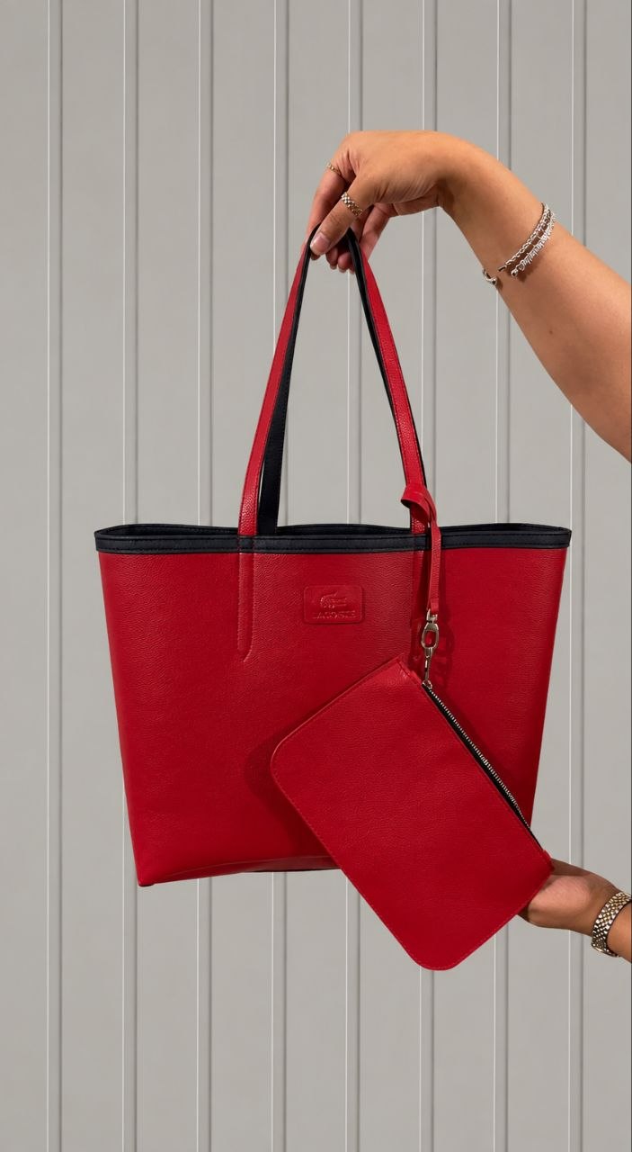 کیف زنانه Lacoste دسته دار جنس چرم مصنوعی خارجی با آویز کیف