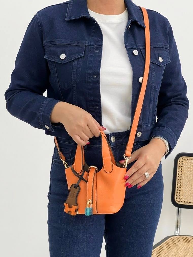 کیف دخترانه مدل دستی دوشی جنس چرم مصنوعی خارجی طرح هرمس Hermes
