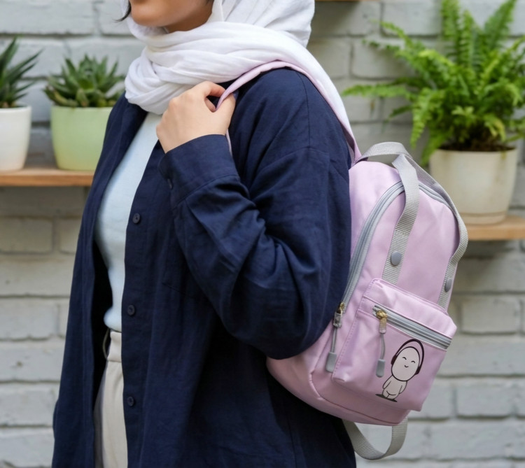 کوله پشتی فانتزی مدل دکمهدار جنس پارچهای وارداتی