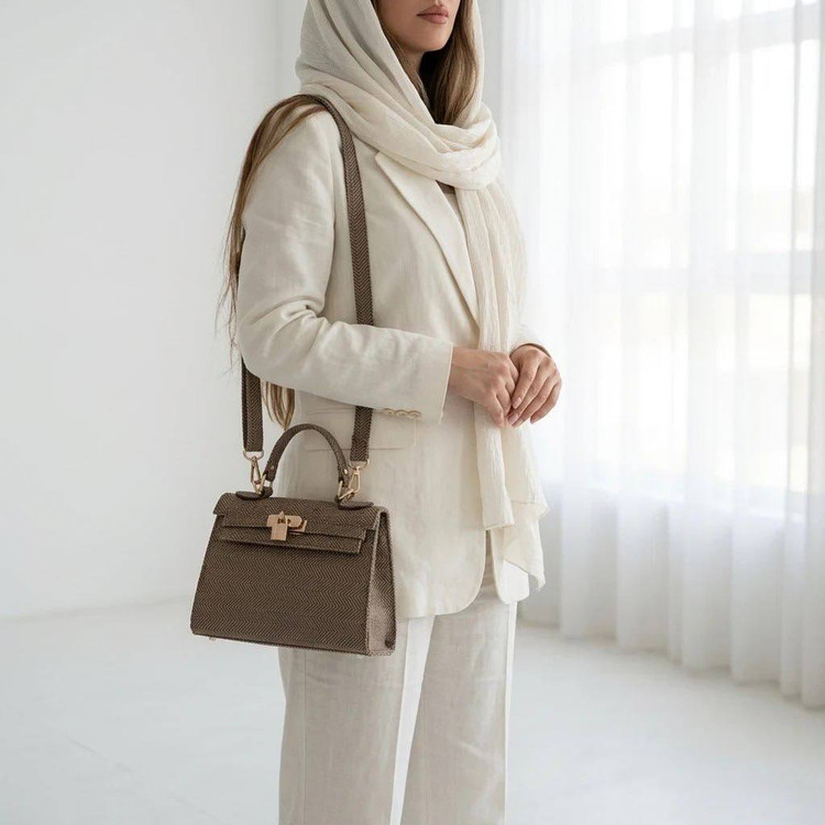 کیف زنانه دستی / دوشی جلو قفلدار طرح هرمس (Hermes) جنس کنفی