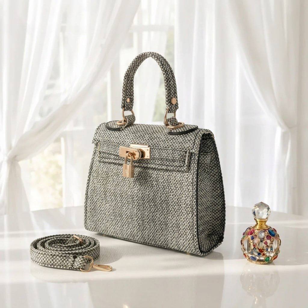 کیف زنانه دستی / دوشی جلو قفلدار طرح هرمس (Hermes) جنس کنفی
