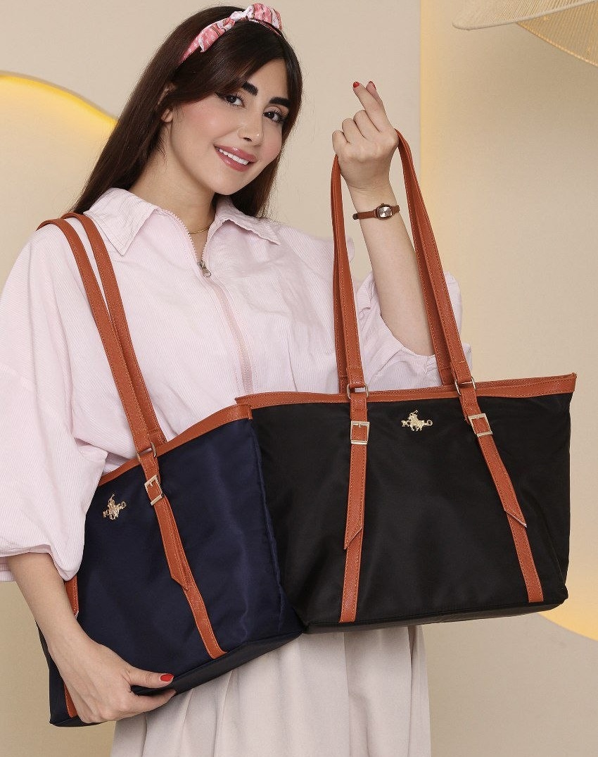 کیف زنانه دستی مدل جلو بند‌دار جنس پارچه‌ای طرح پولو Polo