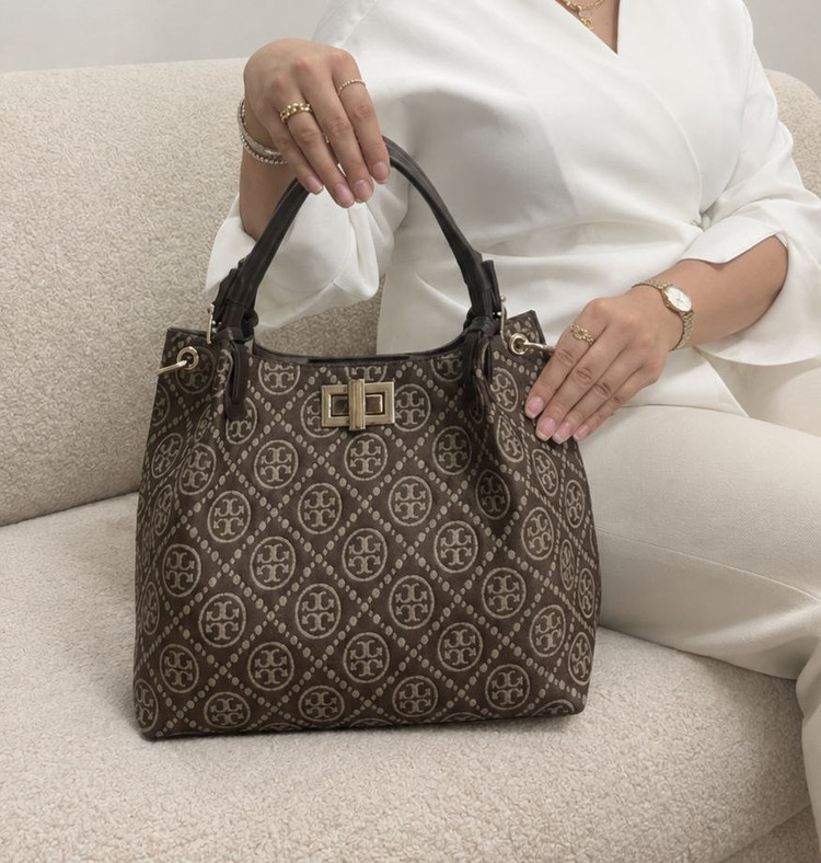 کیف زنانه دستی و دوشی طرح توری بُرچ Toryburch جنس پارچه کتان خارجی